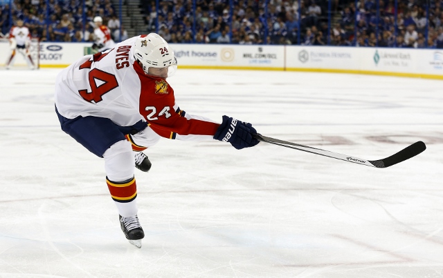 TAMPA, FL - OCTOBER 10:  Brad Boyes #24 of the Florida Panthers follows through on a shot against the Tampa Bay Lightning at the Tampa Bay Times Forum on October 10, 2013 in Tampa, Florida. (Photo by Mike Carlson/Getty Images)