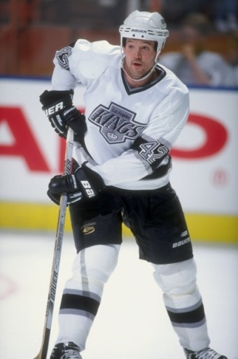 11 Nov 1997:  Dan Bylsma #42 of the Los Angeles Kings in action during a game against the Vancouver Canucks at the Great Western Forum in Inglewood, California.  The Kings defeated the Canucks 8-2. Mandatory Credit: Elsa Hasch  /Allsport