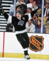 BOSTON, MA. - 1990's: Luc Robitaille #20 of the Los Angeles Kings celebrates goal against the Boston Bruins at the Fleet Center in Boston.  (Photo by Steve Babineau/NHLI via Getty Images)