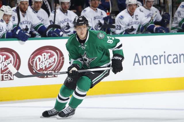 DALLAS, TX - OCTOBER 21: Ales Hemsky #83 of the Dallas Stars skates against the Vancouver Canucks at the American Airlines Center on October 21, 2014 in Dallas, Texas. (Photo by Glenn James/NHLI via Getty Images)