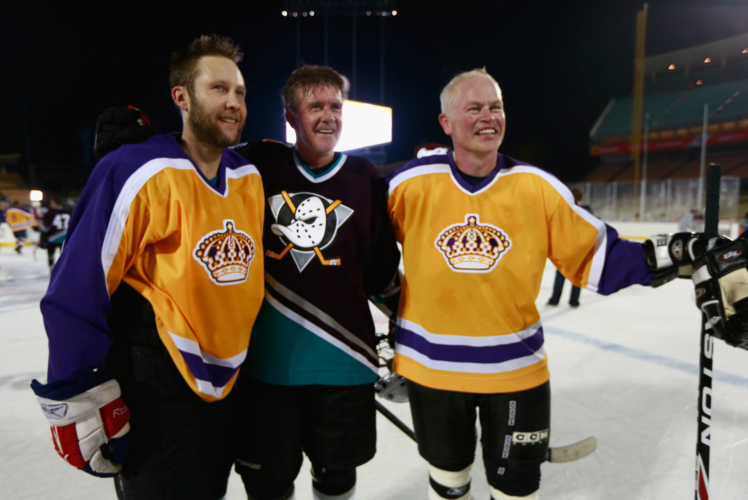 (Jeff Vinnick/NHLI via Getty Images; pay the Ducks jersey no mind - except for team alumni, all participants in the celebrity game were simply assigned either a Kings or Ducks jersey)