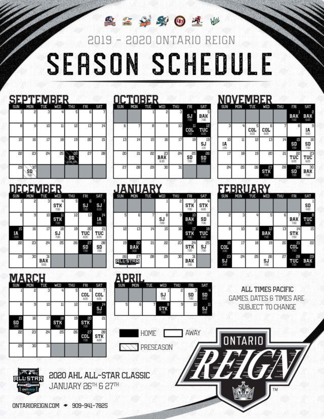 The 2019-20 Ontario Reign schedule: Facts, Stats, Tidbits and other synonyms! - LA Kings Insider