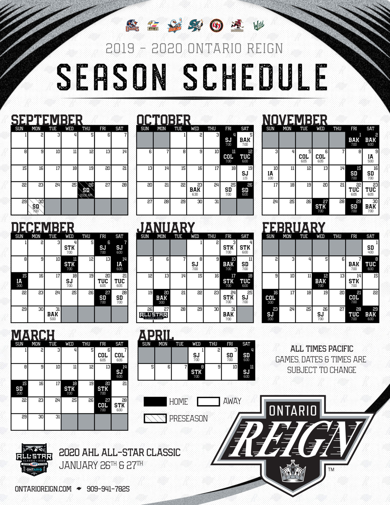 The 201920 Ontario Reign schedule Facts, Stats, Tidbits and other