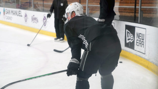 Drew Doughty & Anze Kopitar wearing old school purple & gold Kings