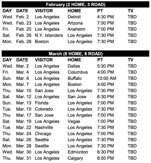 La Kings Schedule Preseason