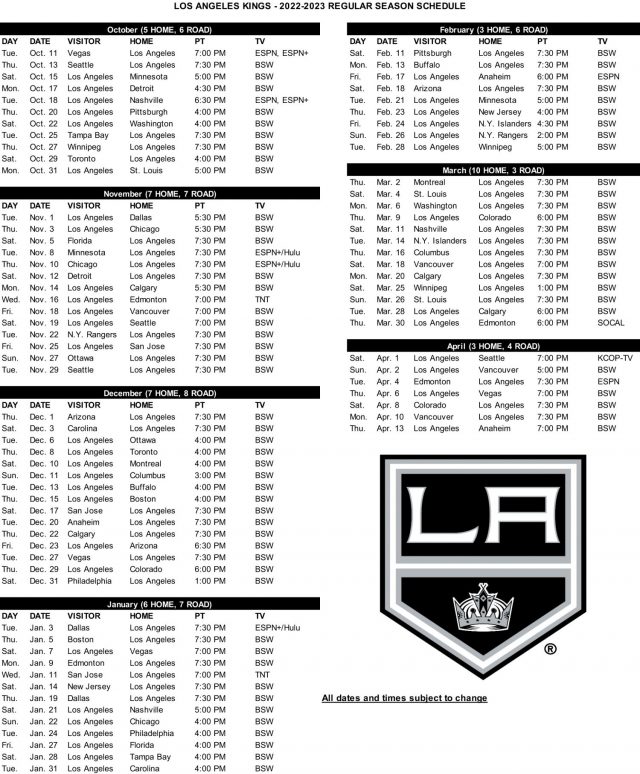 2022-23 Kings broadcast schedule, including 73 regular-season