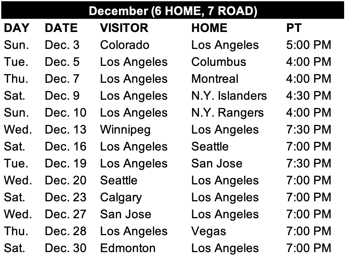 Los Angeles Kings 2023-24 Regular Season NHL Schedule - ESPN