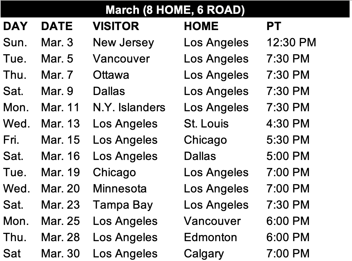 Los Angeles Kings 2023-24 Schedule